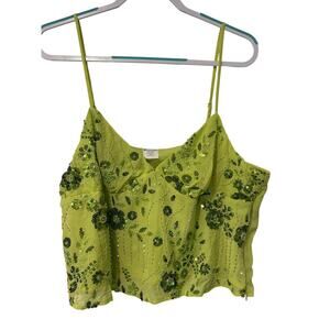Beaded Sequin Cami Crop Top Boho NWT Lime Green Festival Y2K XXL No Boundaries